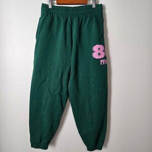 PINK by VS Ivy Fleece Campus Green Sweatpants High-Waisted Relaxed